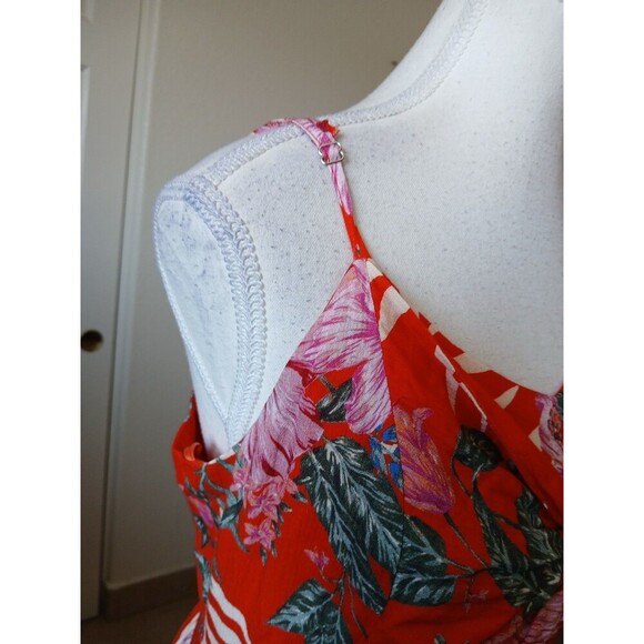 Miss Me Womens Maxi Dress Small Red Tropical Sleeveless V-Neck Hawaii Beachy - Picture 8 of 16